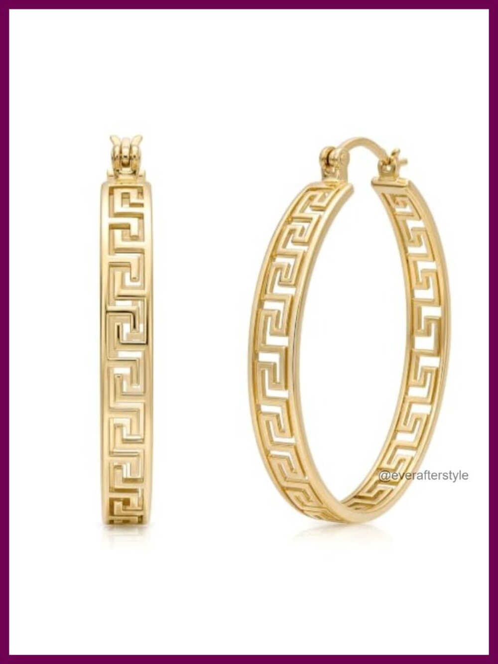 14K Gold Plated Greek Key Hoop Earrings Hypoallergenic Lightweight for Women
